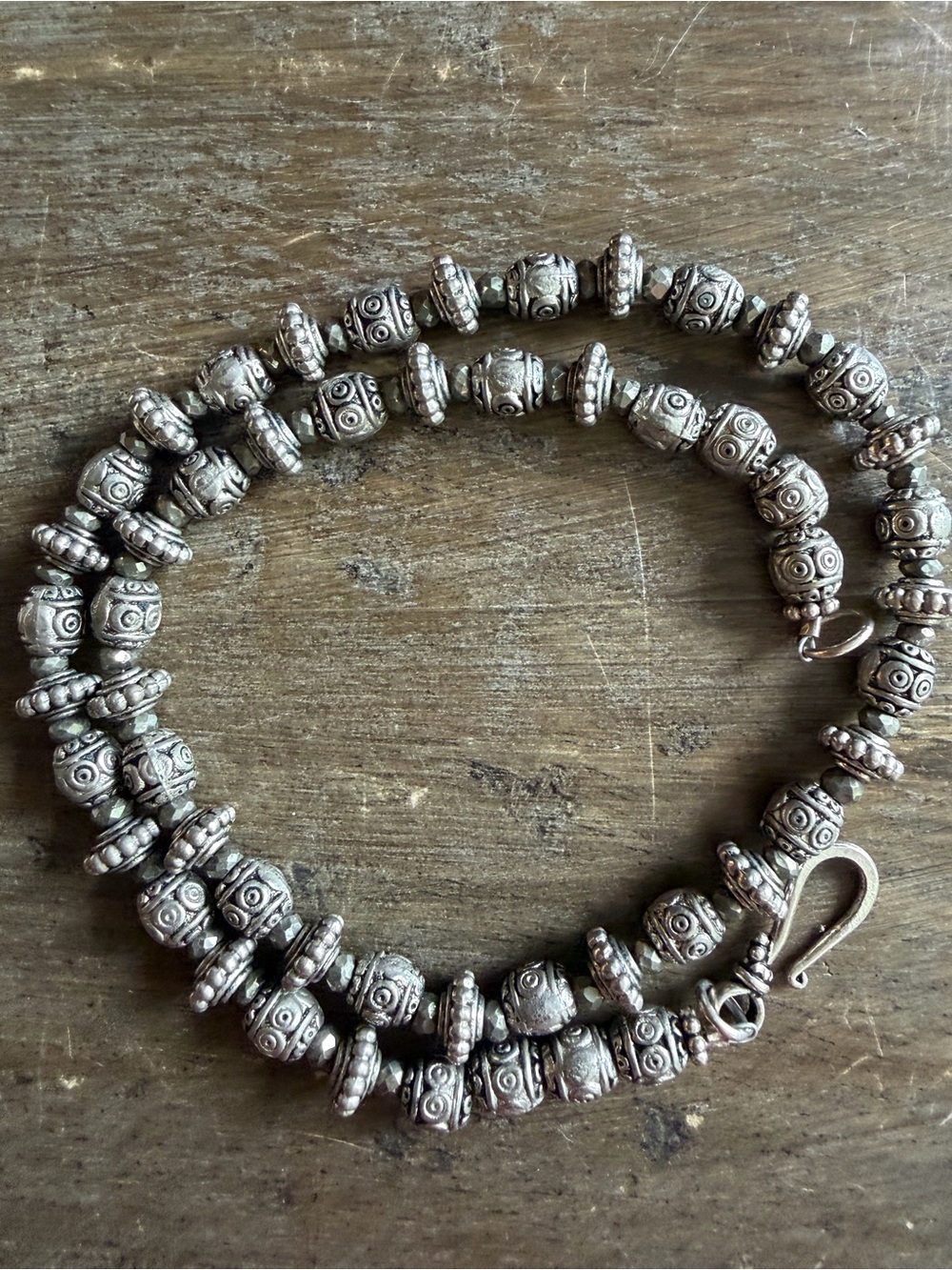 Vintage 925 Sterling Silver Tribal Bead Necklace – 41.12g – 17”